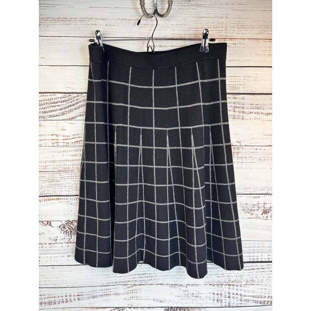 Jules and Leopold Knit Skirt L Shadow Pleats Black Check A-Line Academia Preppy
